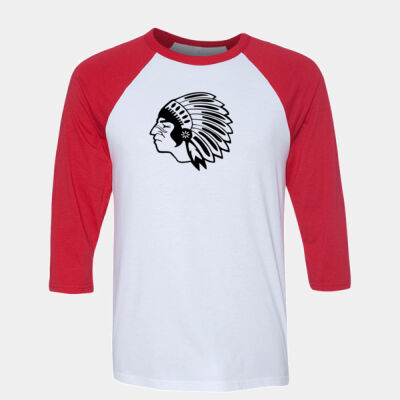 Chickasaw Head - Black - Unisex Three-Quarter Sleeve Baseball Tee Thumbnail