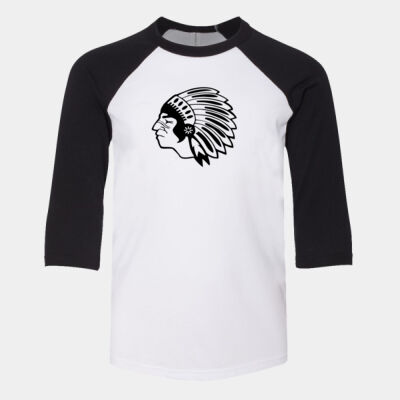 Chickasaw Head - Black - Youth Three-Quarter Sleeve Baseball Tee Thumbnail