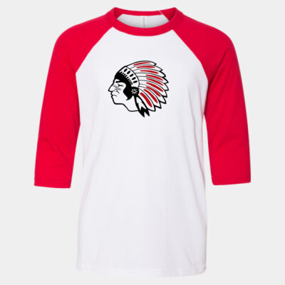 Chickasaw Head - Black and Red - Youth Three-Quarter Sleeve Baseball Tee Thumbnail