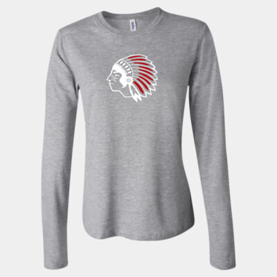 Chickasaw Head - White and Red - Women's Long Sleeve Jersey Tee Thumbnail