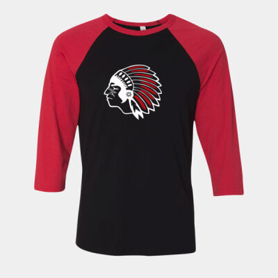 Chickasaw Head - White and Red - Unisex Three-Quarter Sleeve Baseball Tee Thumbnail